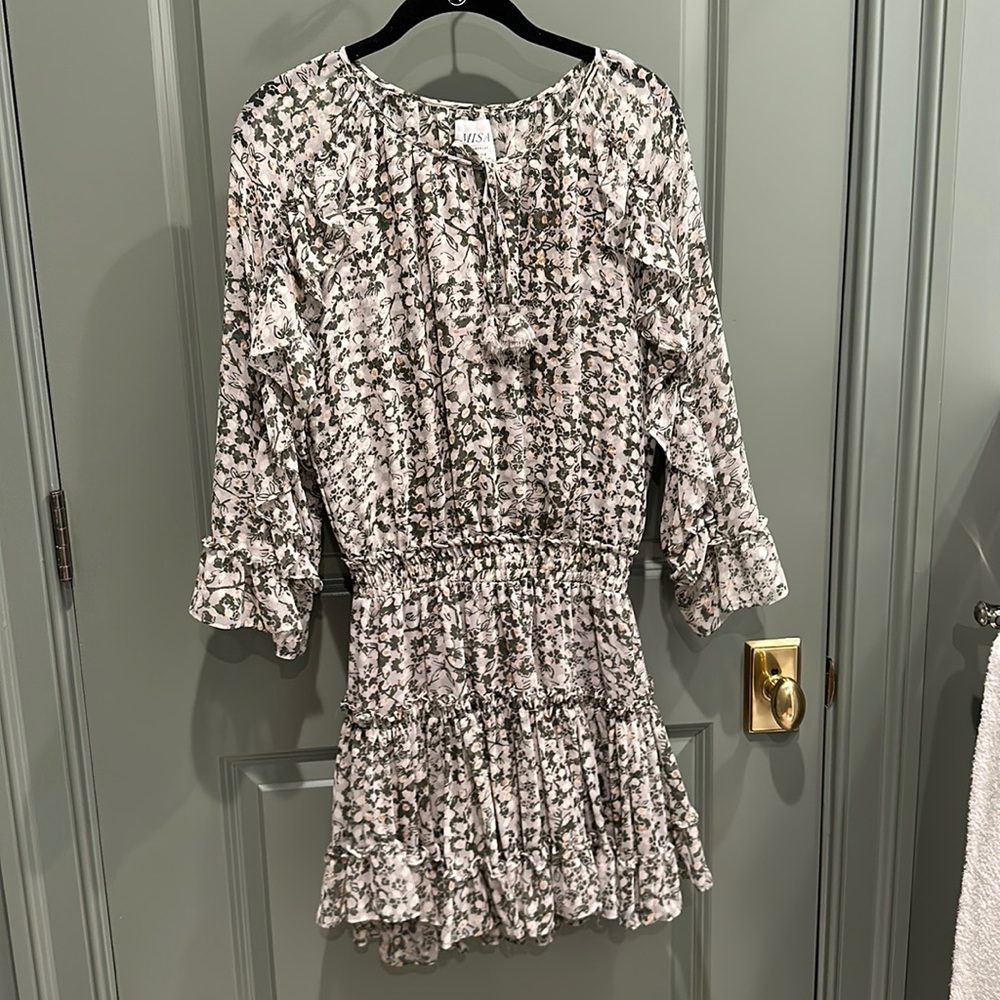 Green long sleeve ( almost see through fabric on sleeve) mini Misa Dress Size XS